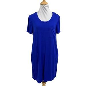 Splendid Tee Dress Womens S Small Royal Short Sleeve Chest Pockets Stretch Mini